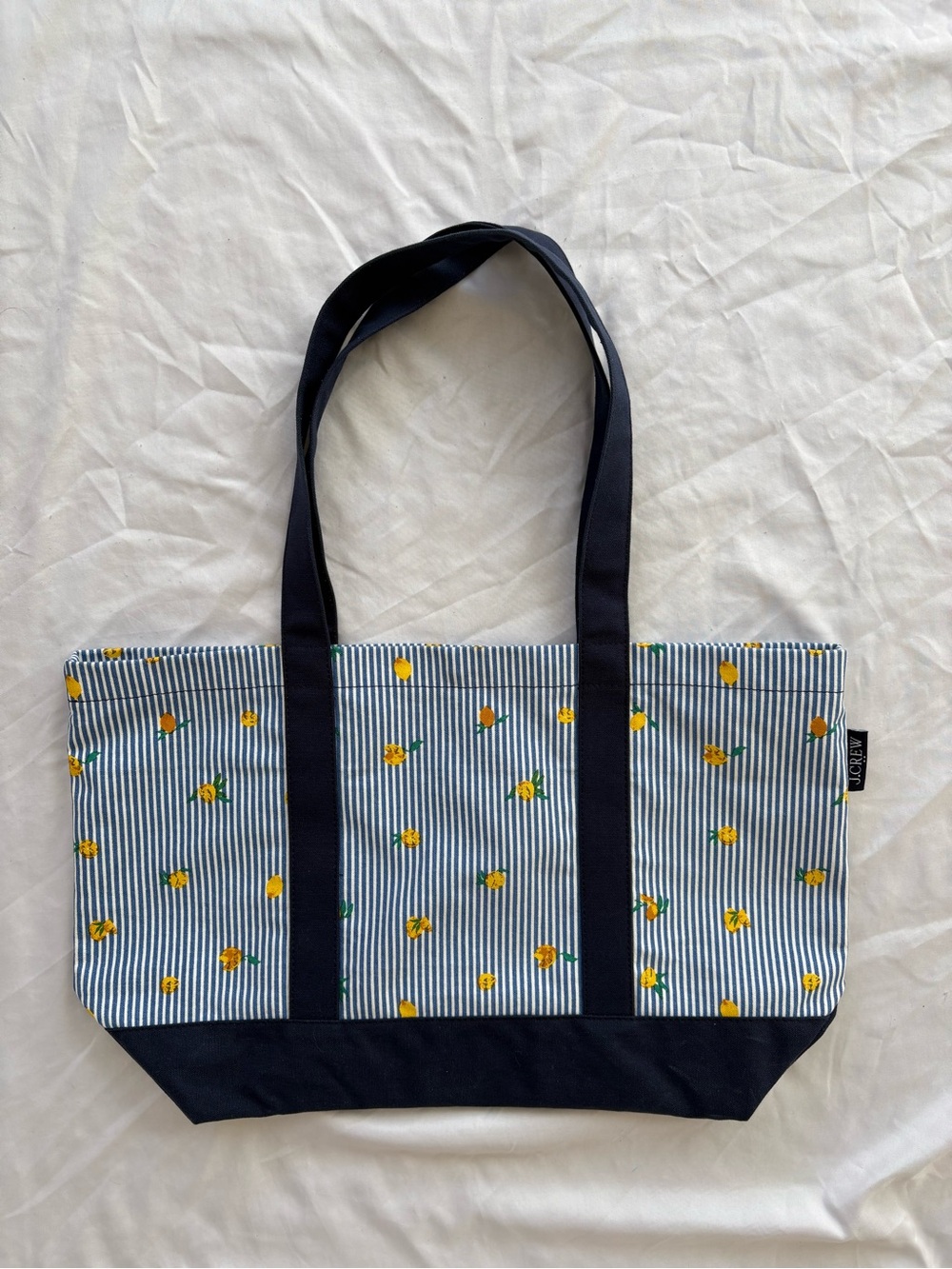 J.Crew Lemon Print Striped Tote Bag | Navy & White